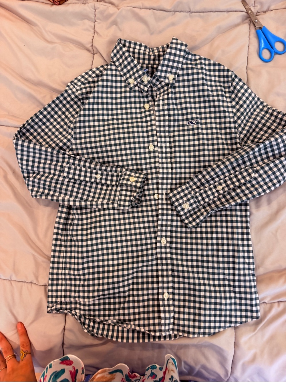 Vineyard Vines Boy's Green & White Gingham Button-Down Shirt